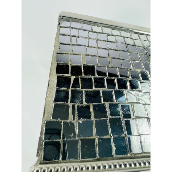 Silver Mirrored Mosaic Metal Tissue Box Cover - Picture 3 of 6